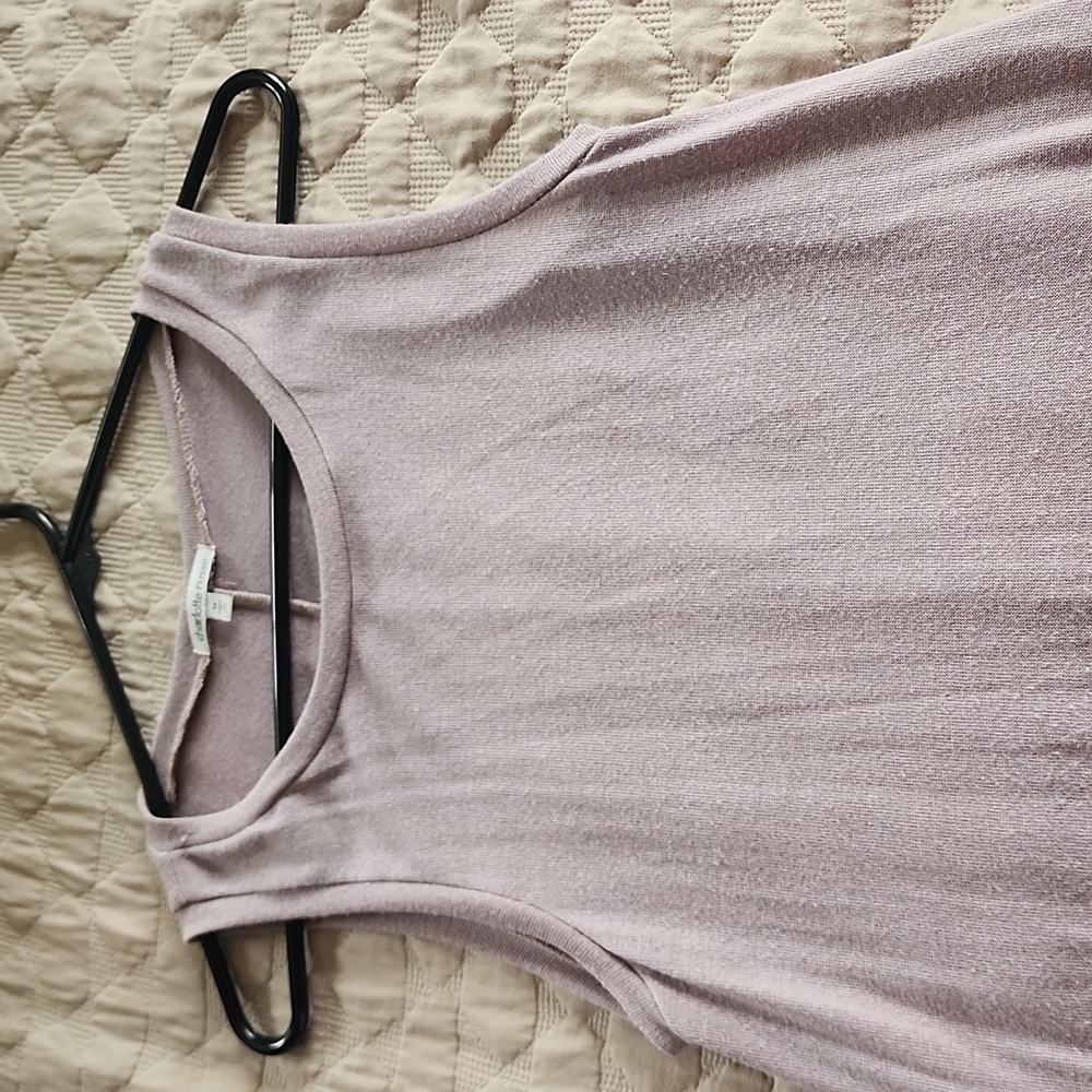 Shin length dress, light brown.